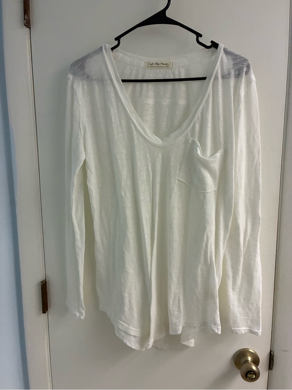We The Free White Long Sleeve Scoop Pocket Tee